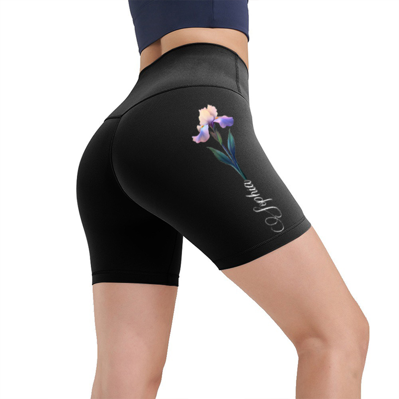 Personalized Biker Leggings Custom Colorful Birth Month Flower Design Exquisite Gift for Her Mom Wife