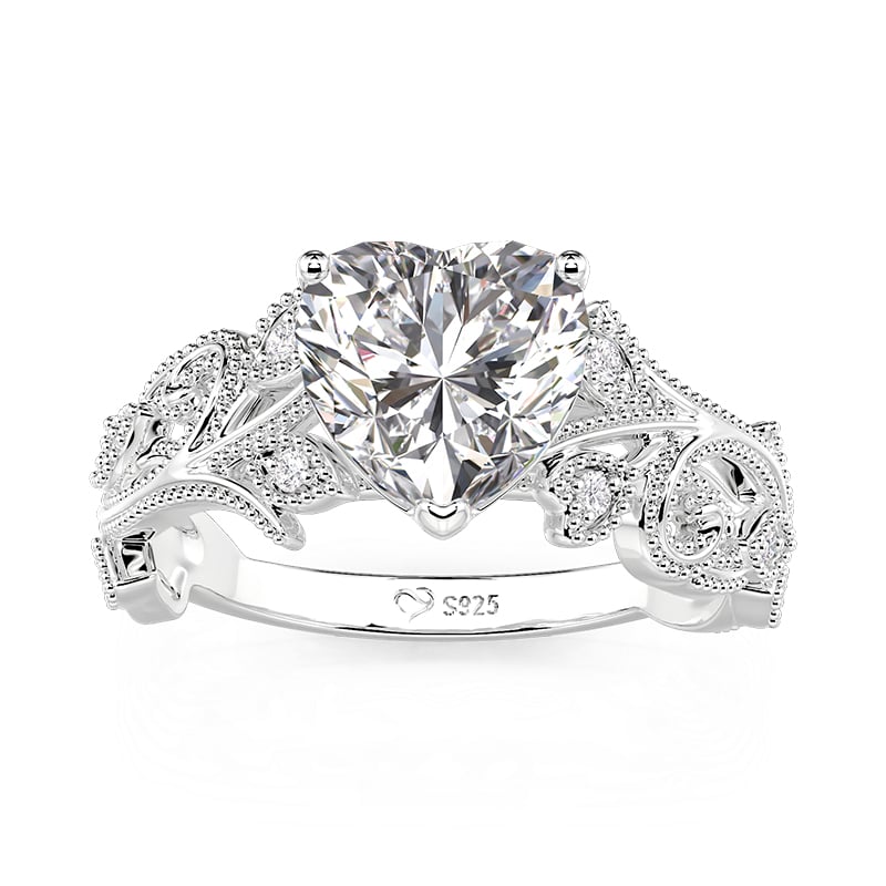 Jeulia Heart Leaf Engagement Ring Sterling Silver