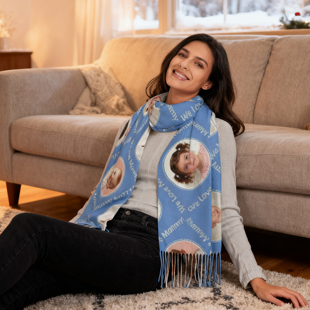 Anpassad halsduk med barnfoto Mjuk sjal Mors dag-present till mamma