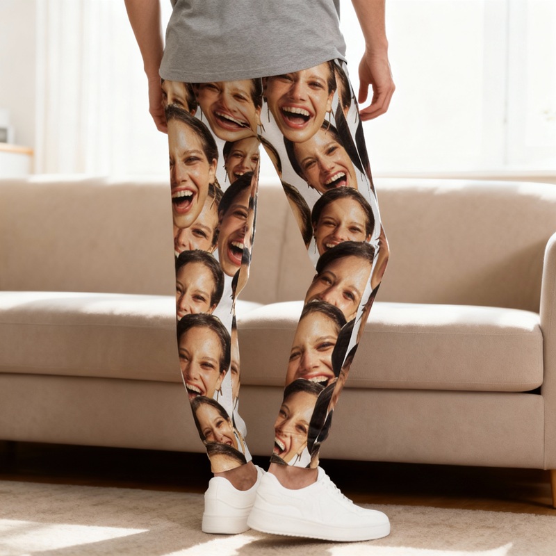 Personalized Unisex Sweatpants Custom Head Photo Full-Print Design Funny Gift for Family