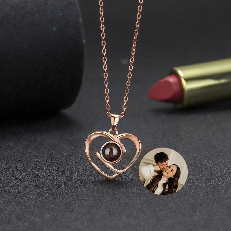Sterling Silver Personalized Photo Projection Staggered Hearts Necklace Gift