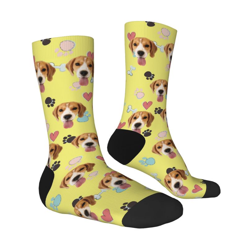 Customized Face Socks Pet Paw and Bones Print Gifts for Pet Lovers