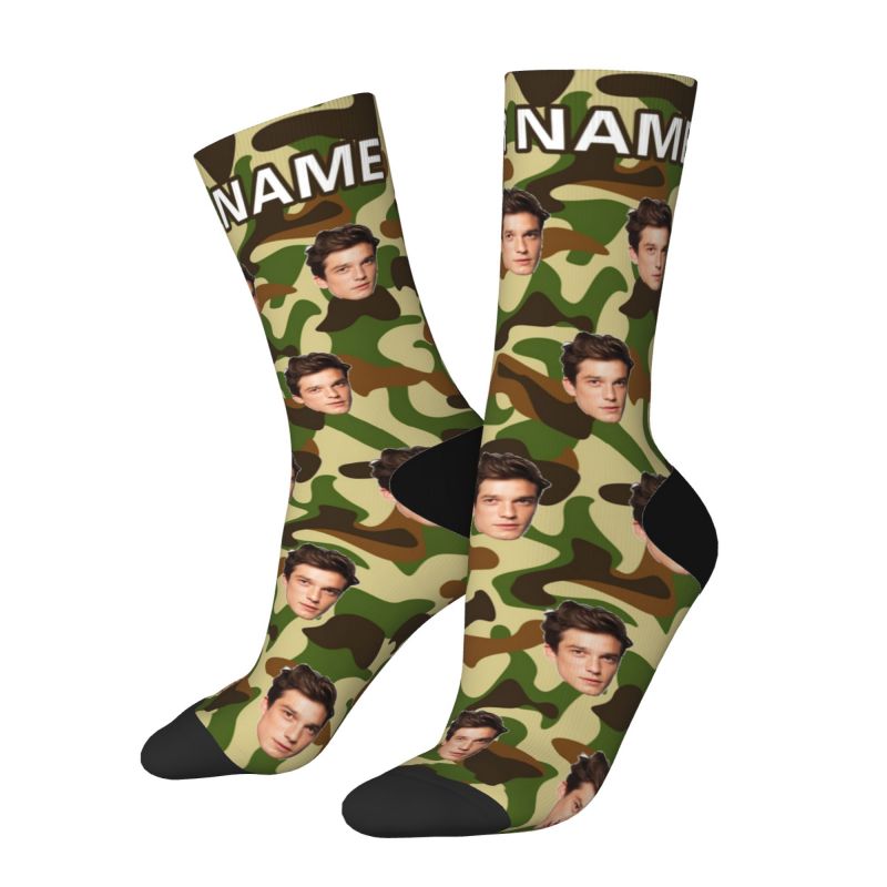 Personalized Camouflage Color Custom Face Socks as a Gift to Friend
