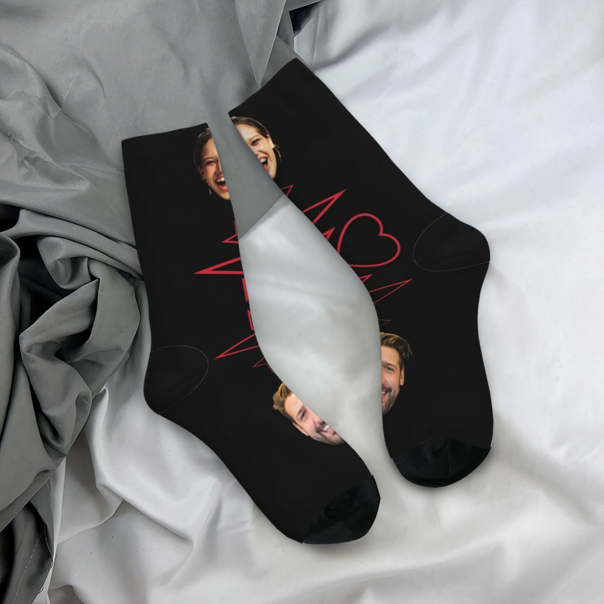 Personalized Face Socks "Heart Signal" Couple Mid-calf Socks for Valentine's Day
