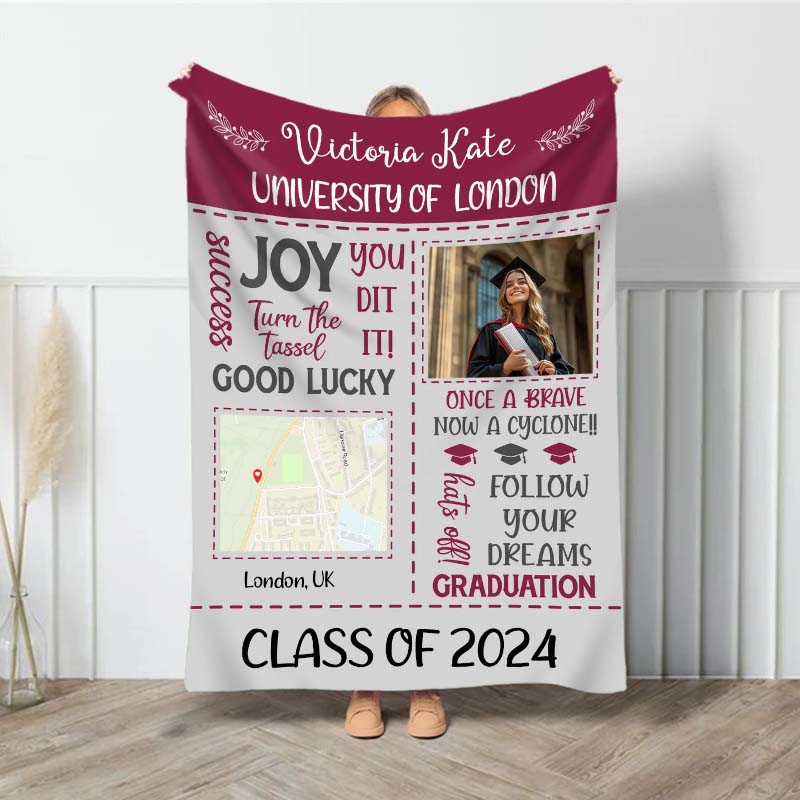 Personalized Picture Blanket with Custom Map Pattern Precious Gift for Friend "Good Lucky"