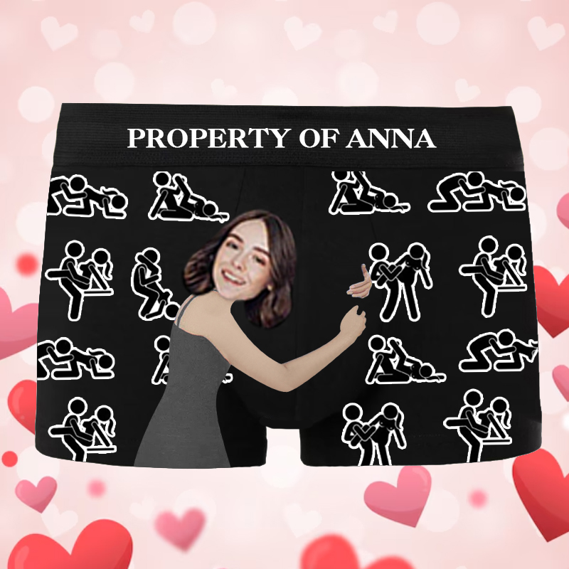 Personalisiertes Bild und Name Herren Unterwäsche Boxershorts mit Girl's Hug Muster Kreatives Geschenk für Boyfriend