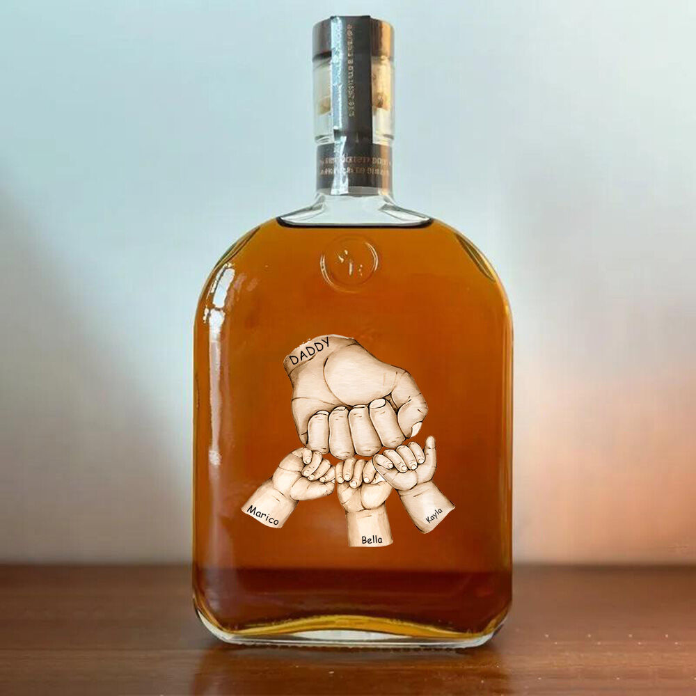 Spersonalizowana butelka whisky z wzorem dłoni Wspaniały prezent na Dzień Ojca