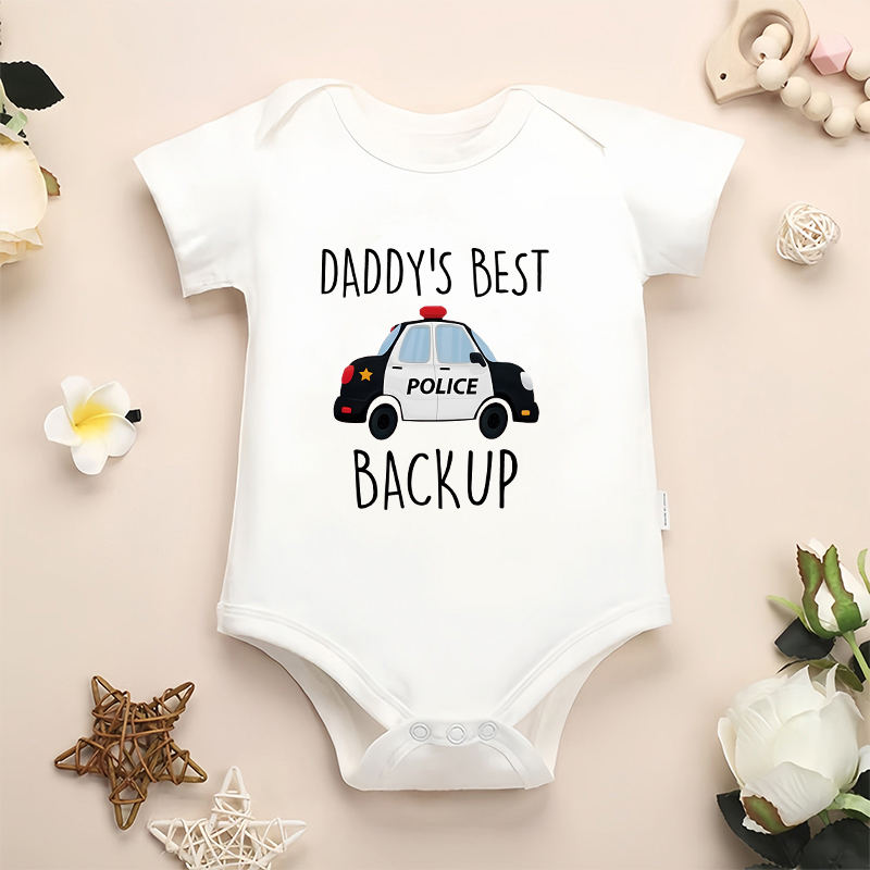 Onesie personalizzate per neonati Il miglior backup di papà Design di auto della polizia Regalo creativo per la festa del bebè per il papà poliziotto