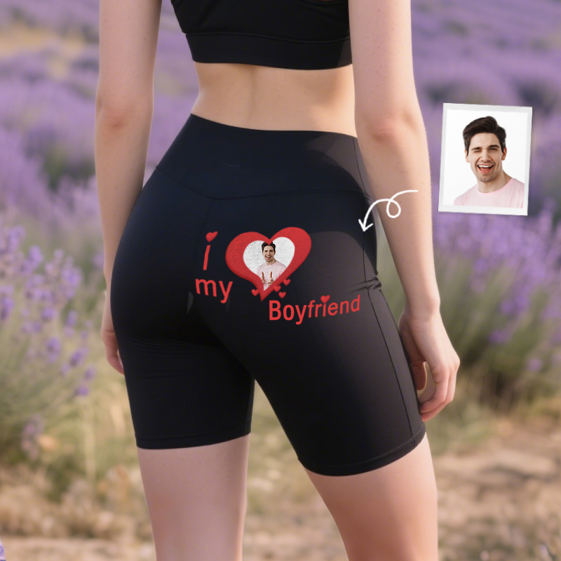 Personalized Biker Leggings I Love My Boyfriend Custom Photo Design Perfect Gift for Her Lover