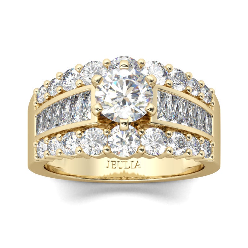 Gorgeous Round Cut Engagement Rings, Yellow Gold Tone Sterling Silver