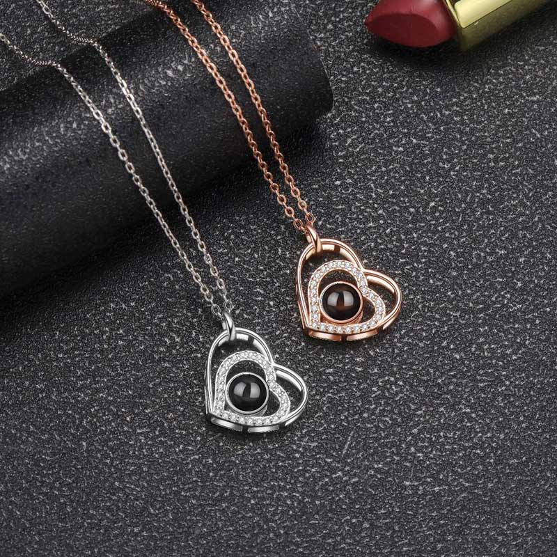 ダブルハート 投影 写真 写真入れ ネックレス