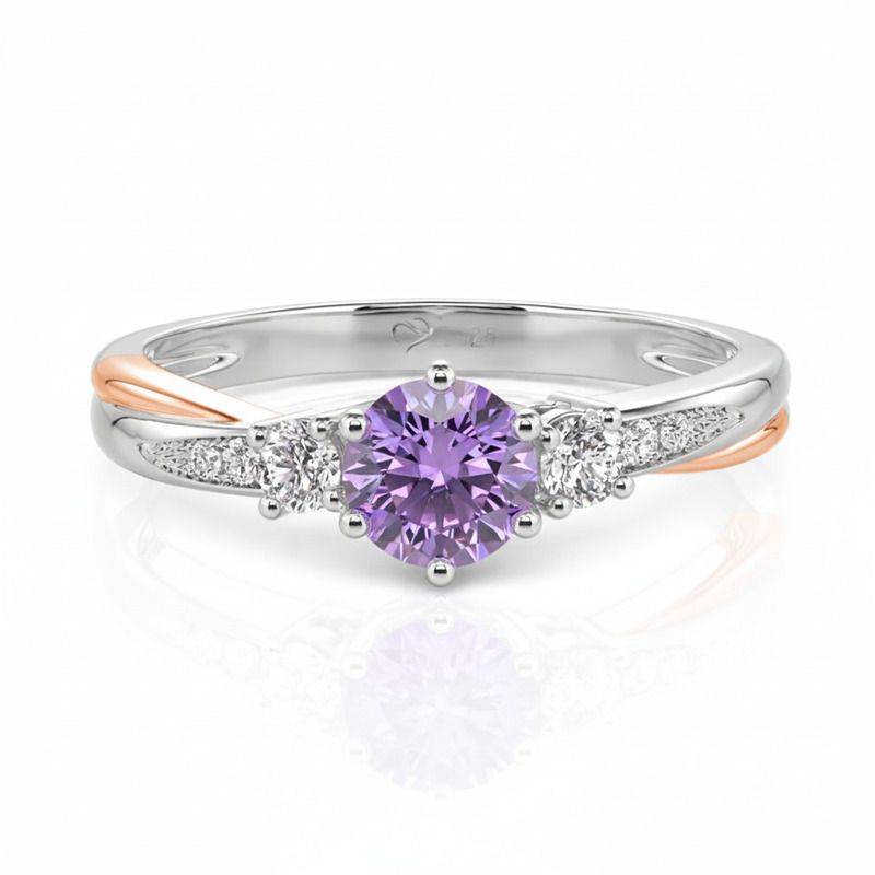 Jeulia Classic Two Tone Twist Three Stone Round Engagement Ring