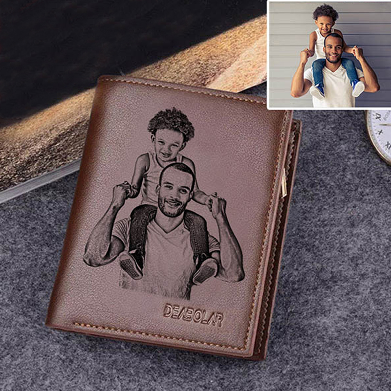 Engraved Picture Wallet Men's Trifold Vertical Wallet