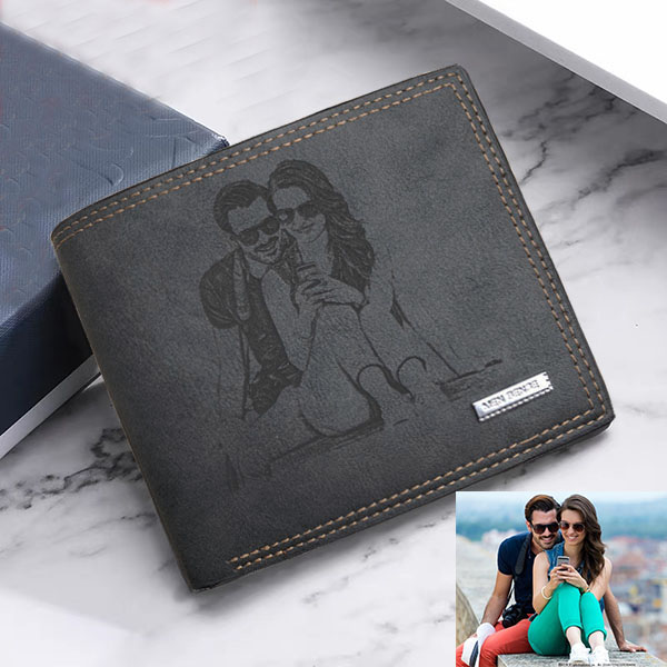 Cartera personalizada con foto de cuero suave de hombre tríptico negra