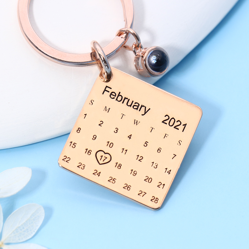 Gepersonaliseerde foto projectie kalender sleutelhanger