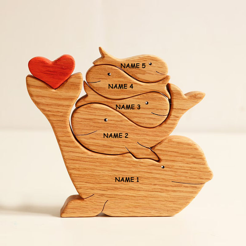 Personalized Custom Names Whale Family Wooden Puzzle Christmas Gift