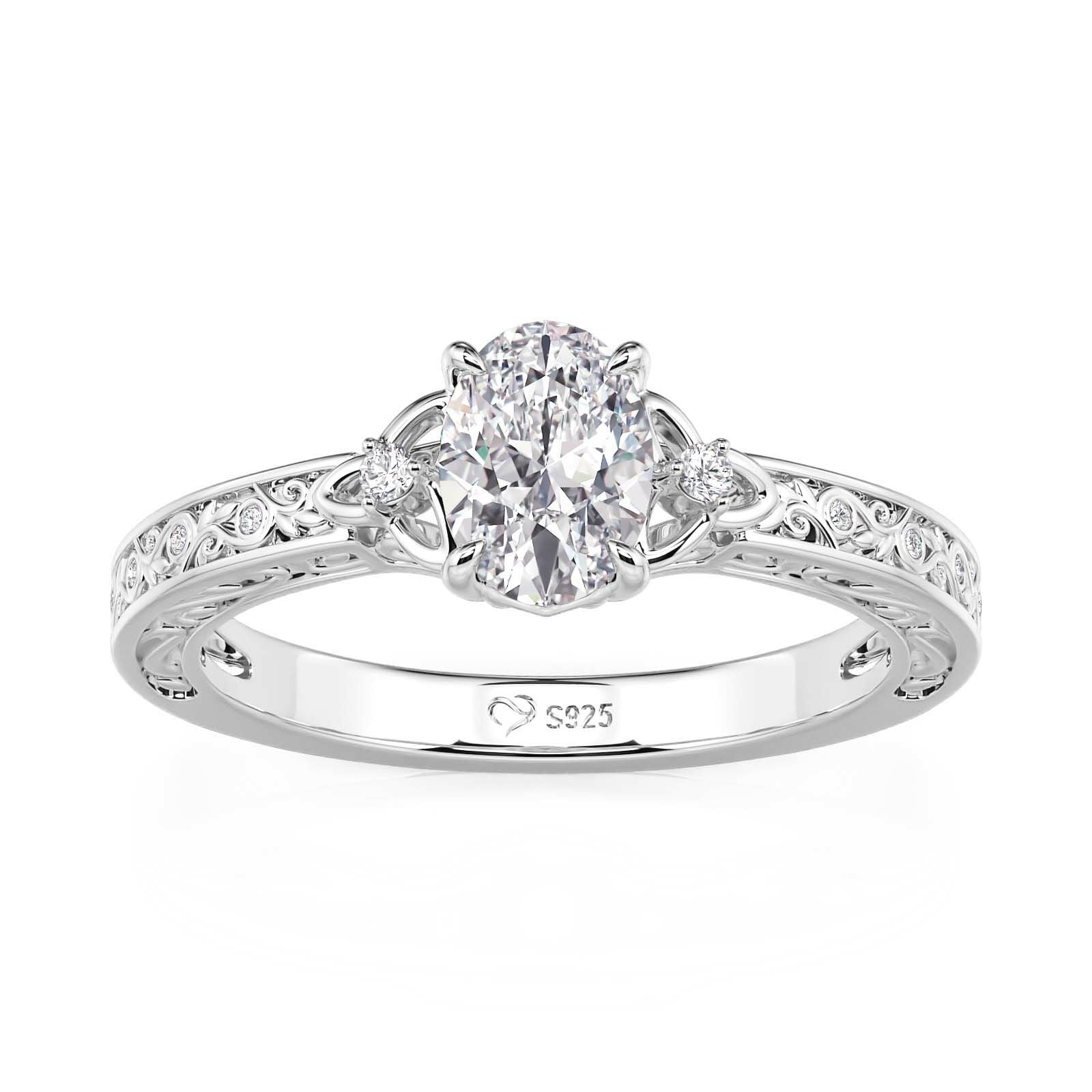 Jeulia Celtic Knot Floral Engagement Ring Sterling Silver