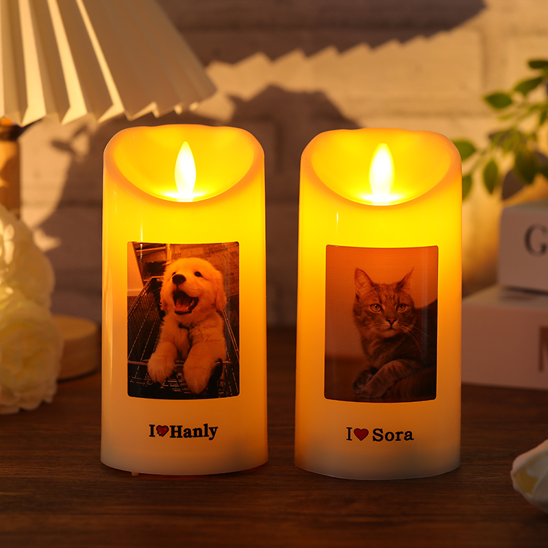 カスタマイズ ペット 犬 猫 led キャンドル ホルダー 写真入れ 名前