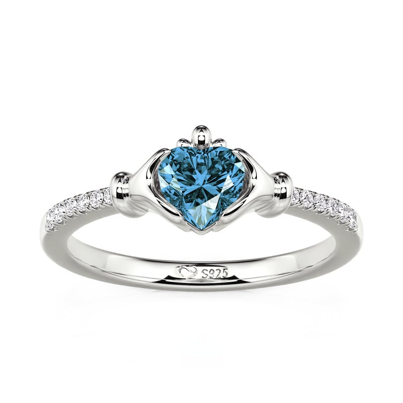 Jeulia Custom Heart Birthstone Claddagh Ring Sterling Silver