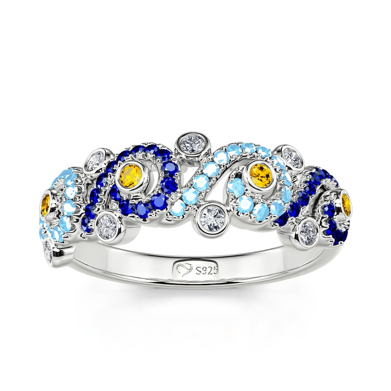 Starry Night Silver Blue Wedding Rings for Women in Round Cut
