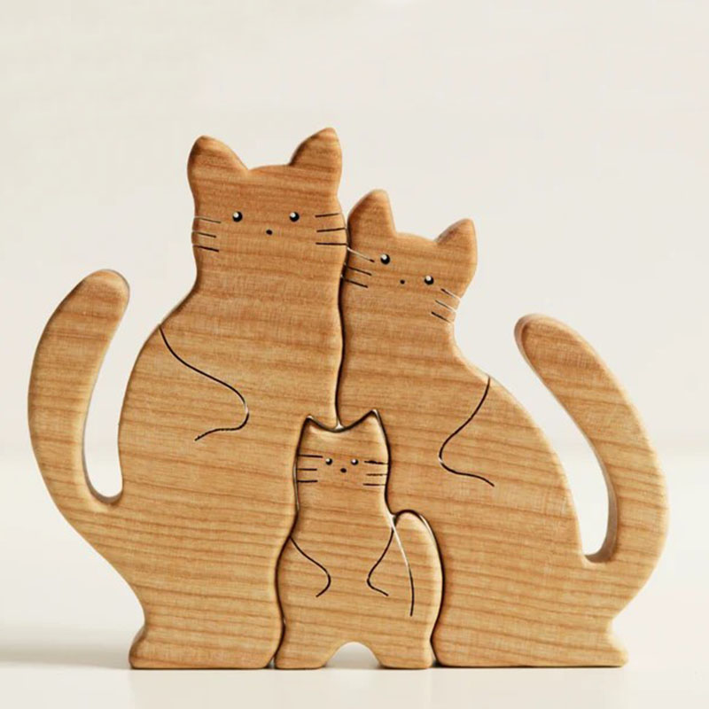 名入れ ウッド パズル 猫 オブジェ 置物 インテリア
