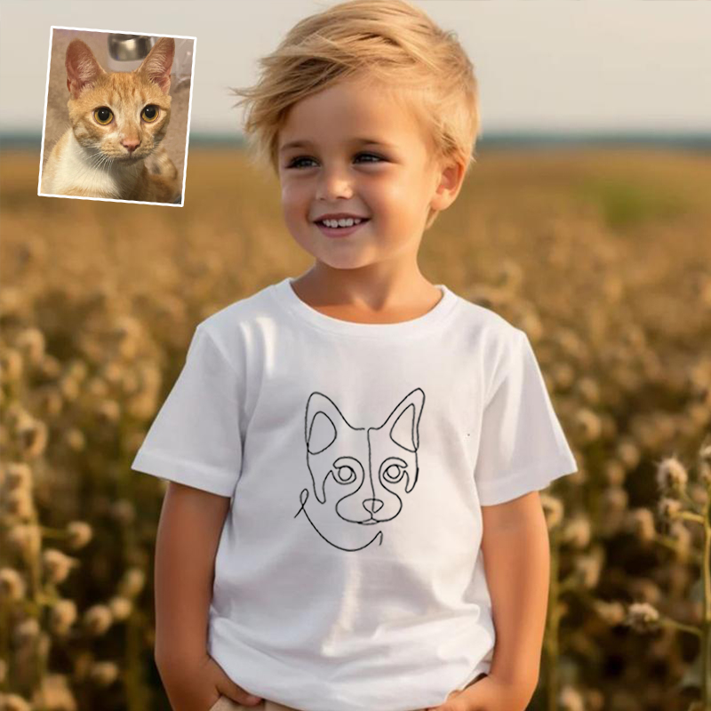 Personalized Kids Embroidered T-Shirts Customized Line Drawing Warm Gifts For Pet Lovers