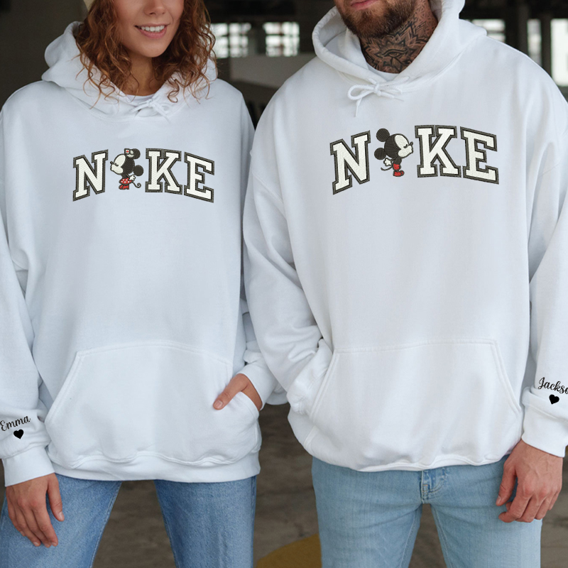 Personalized Hoodie Embroidered Cartoon Mouse Couple Kissing Design Valentine's Day Gift for Lovers