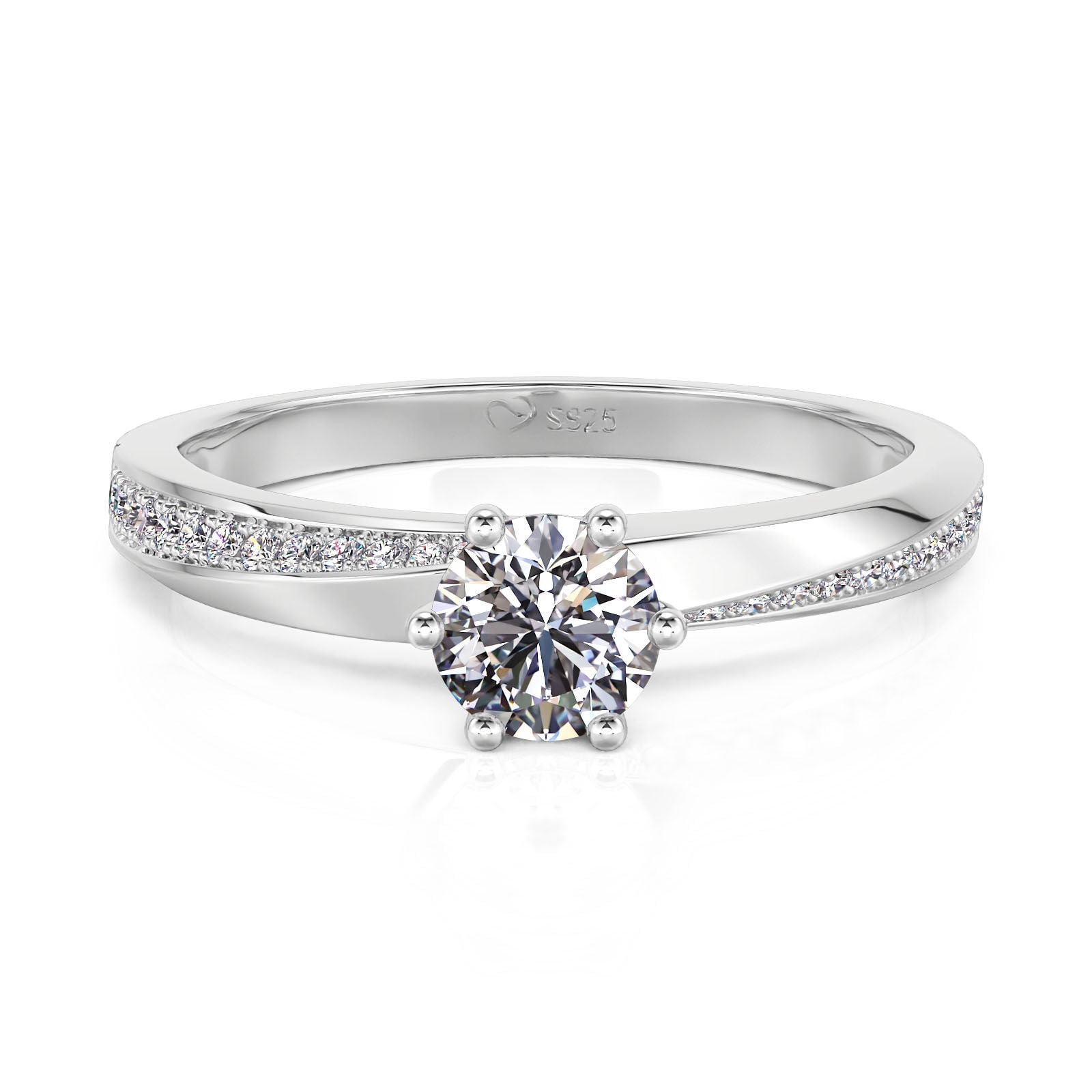 Jeulia Simple Twist Wedding Ring Sterling Silver Round Cut