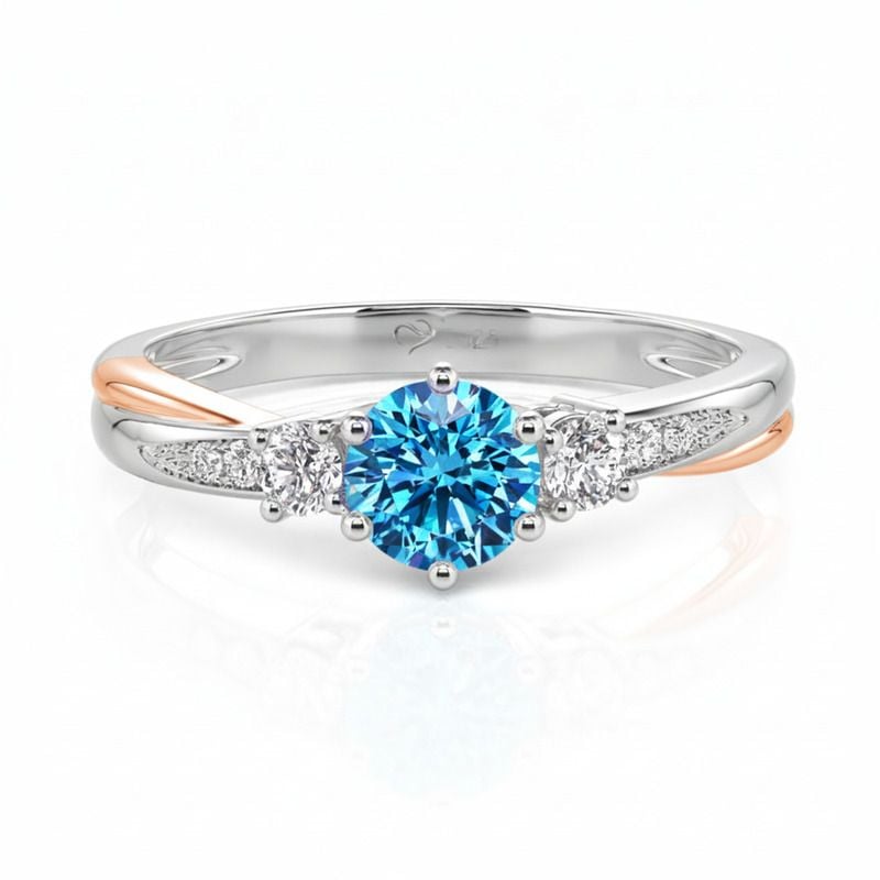 Jeulia Classic Two Tone Twist Three Stone Round Engagement Ring