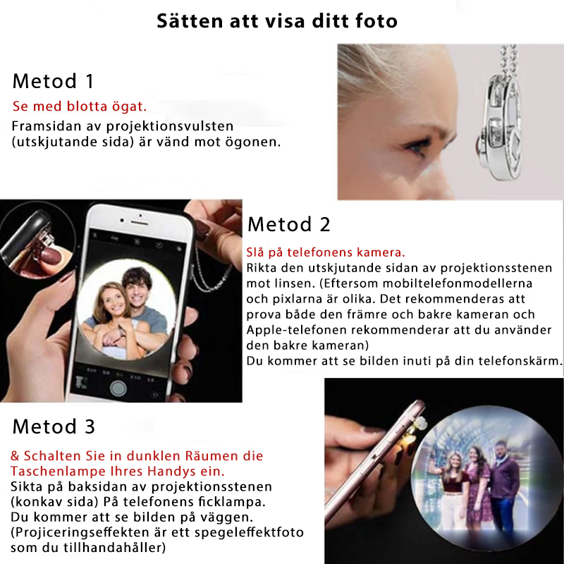 Personlig fotoprojektion två i ett hjärta ring med krona