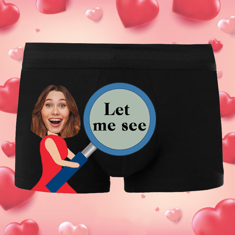 Personalized Photo Men's Underwear Boxer Briefs Creative Present for Husband "Let Me See"