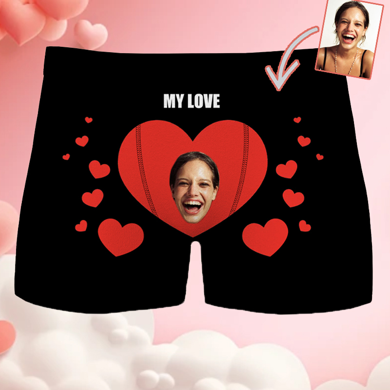 Boxer intimo da uomo con foto personalizzata con motivo a cuore, regalo perfetto per il marito