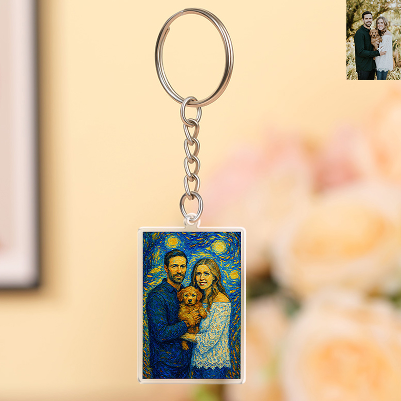 Llavero con foto de estilo de dibujos animados personalizado, regalo para la familia