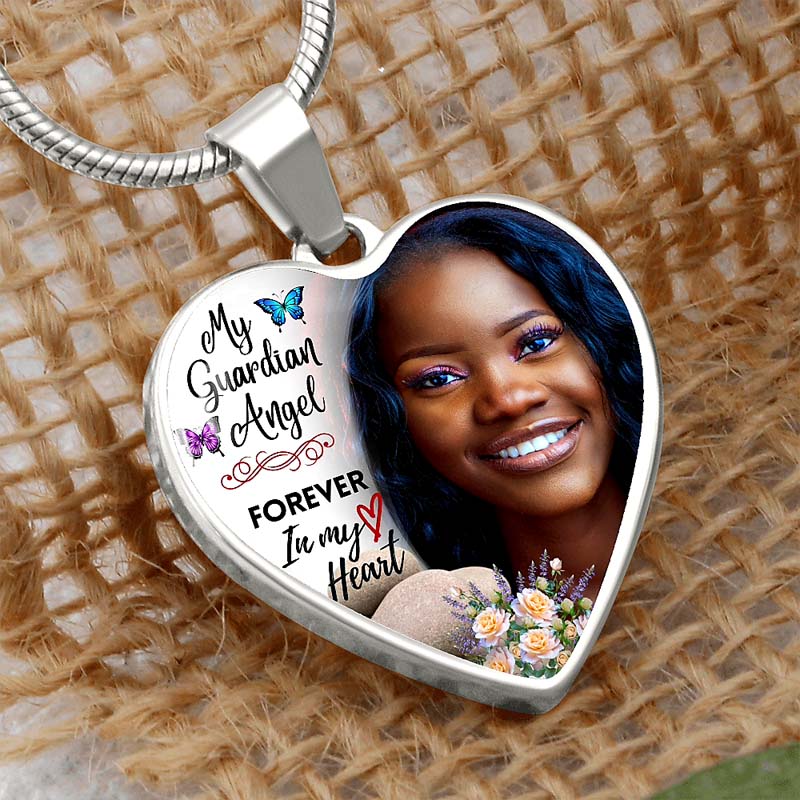 Personalized My Guardian Angel Forever in My Heart Memorial Photo Necklace