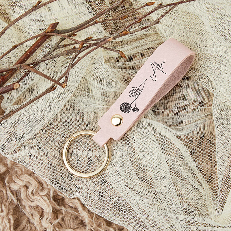 Personalized Keychain Custom Name and Birth Flower Design Attractive Gift for Her