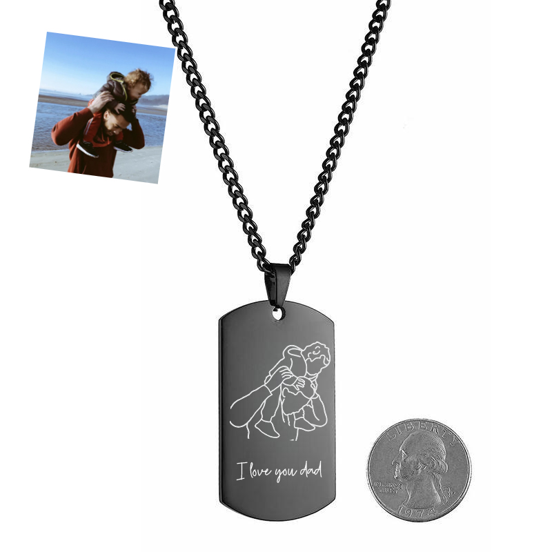 Personalized Dog Tag Necklace Custom Sketch Photo Father's Day Gift