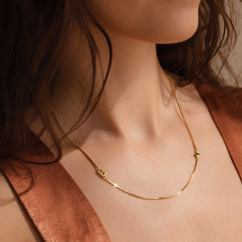 Personalized Letter Necklace With Stones Birthday Gift For Mother