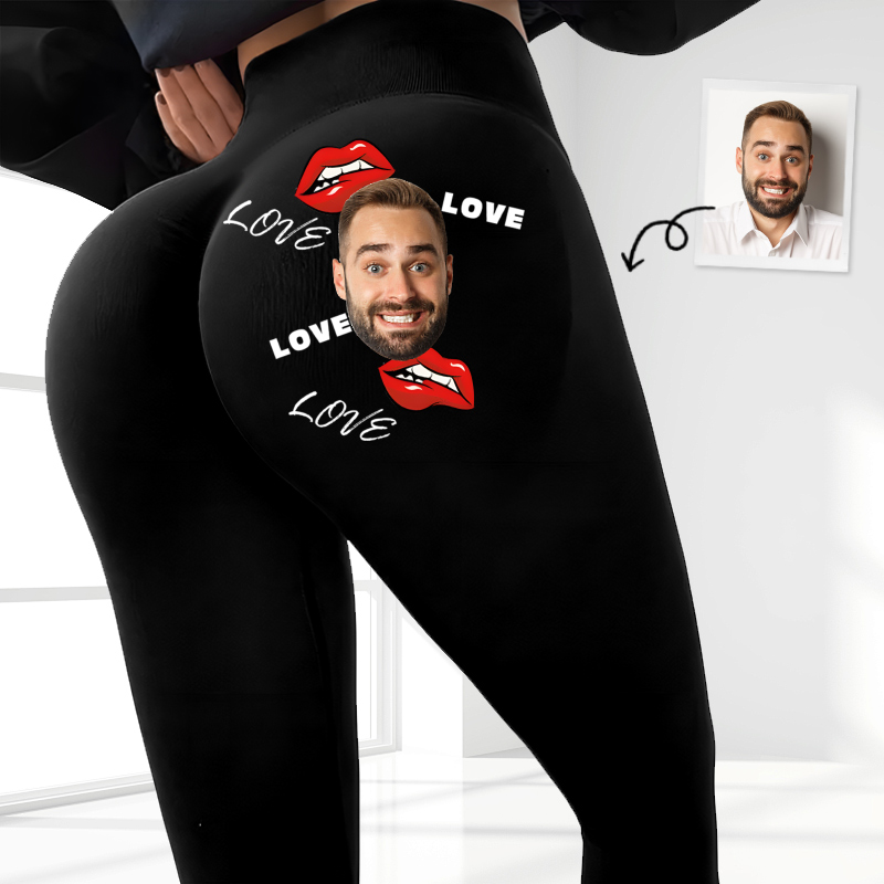 Leggings personalizados con labios sensuales y amor. Diseño de foto personalizado. Regalo perfecto para San Valentín.