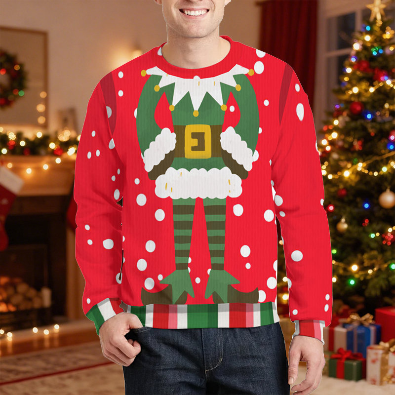 Pull moche personnalisé unisexe avec corps d'elfe de Noël design amusant cadeau attrayant pour la famille et les amis