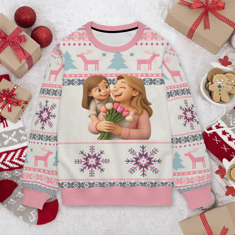 Personalized Ugly Sweater Unisex Custom Photo Cartoon Style Design Exquisite Christmas Gift for Her Mom