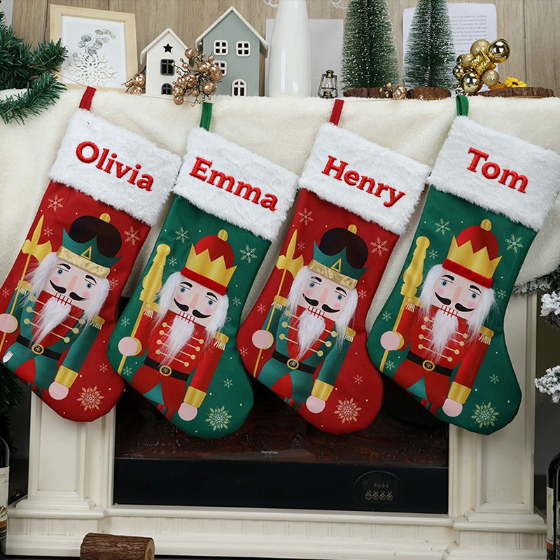 Chaussettes de Noël personnalisées soldat avec nom brodé Cadeaux pour la famille