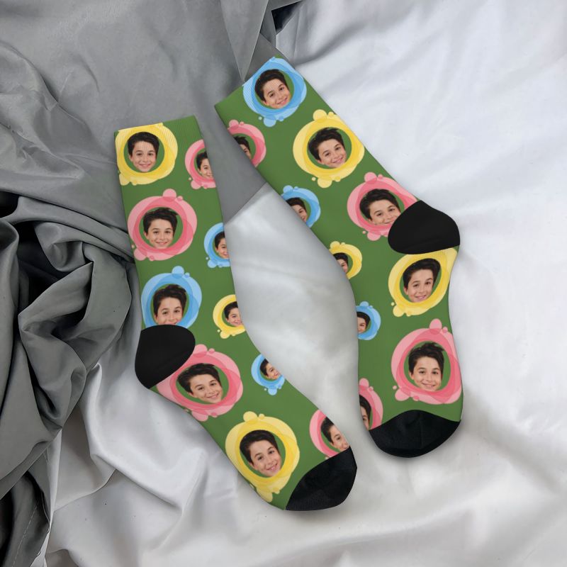 Customized Face Socks Add Photos in Colorful Circle Gifts for Dad