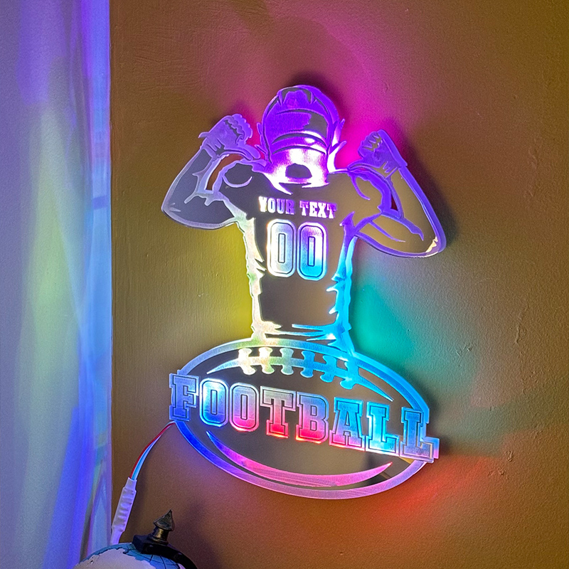 Personalized Rugby Player Mirror Light With Custom Numbers And Names For Sports Lovers