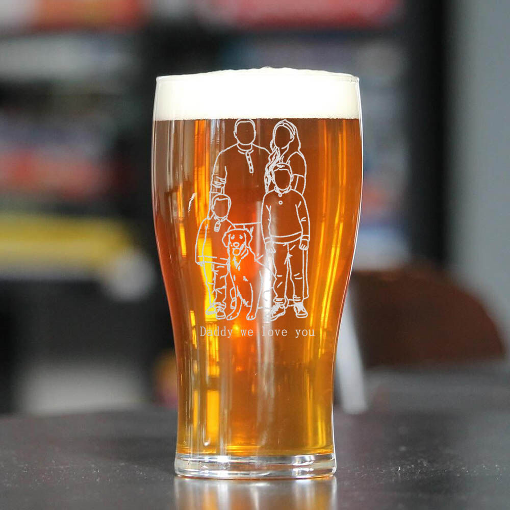 Personalized Picture Beer Glass with Custom Text Warm Gift for Family