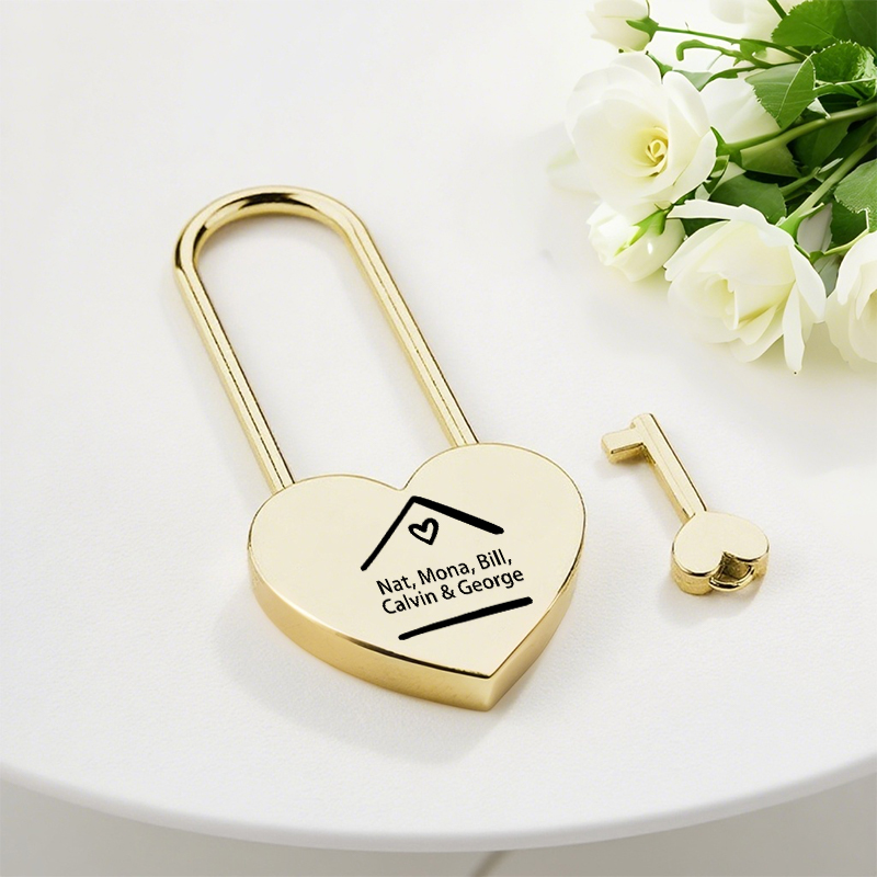 Personalized Heart Lock Custom Names Love House Design Warm Padlock Gift for Family Lovers