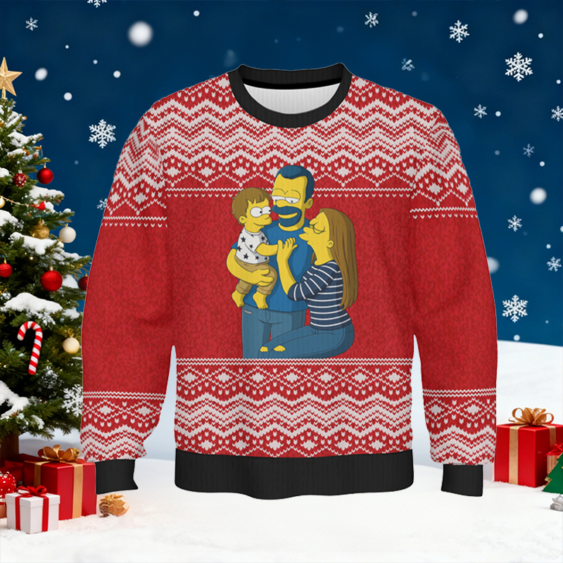 Personalized Ugly Sweater Unisex Custom Photo Cartoon Style Design Perfect Christmas Gift for Family
