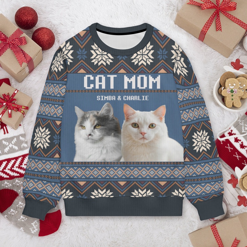 Personalized Ugly Sweater Unisex Custom Pet Photos Festive Blue Design Perfect Christmas Gift for Pet Lovers