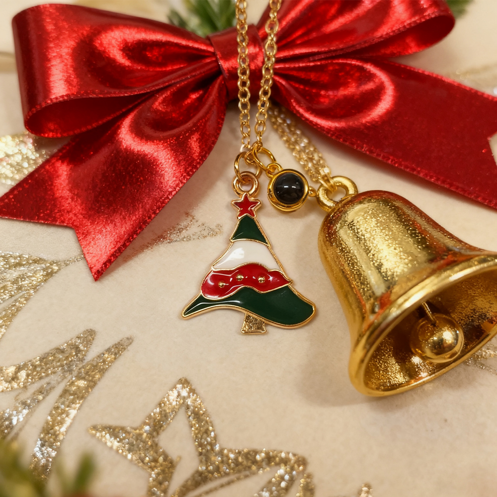 Collar con proyección de imagen de árbol de Navidad personalizado. Regalo divertido para niñas.