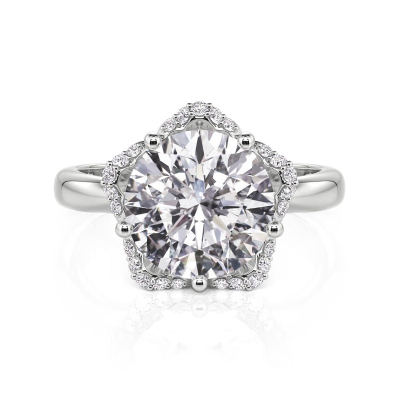 Jeulia Flower Halo Round Cut Cocktail Ring Sterling Silver