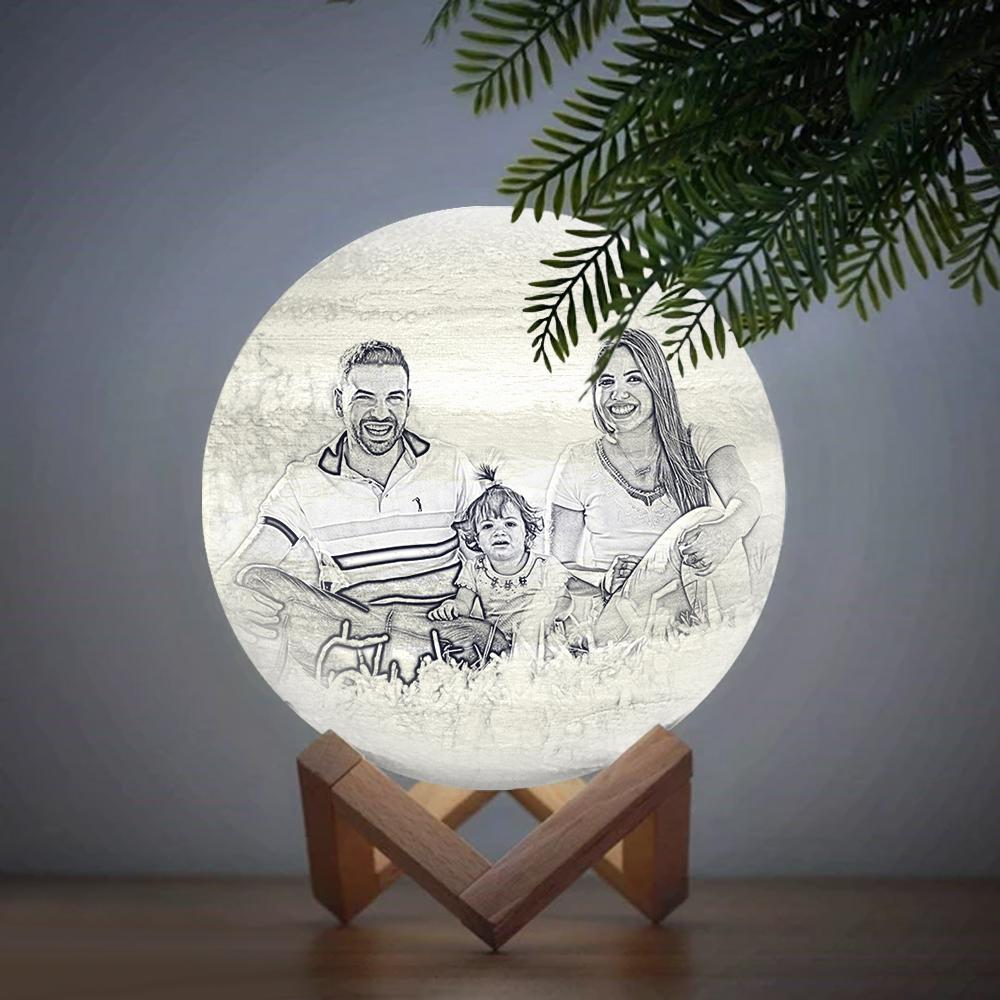 Lámpara de luna con foto 3D grabada personalizada, toque 2 colores, regalo familiar